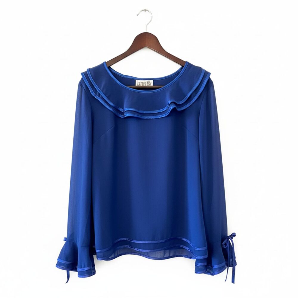 Vintage Y2K Laurence Miller Coquette Romantic Ruffle Satin Blouse Size L/12 - Picture 2 of 11